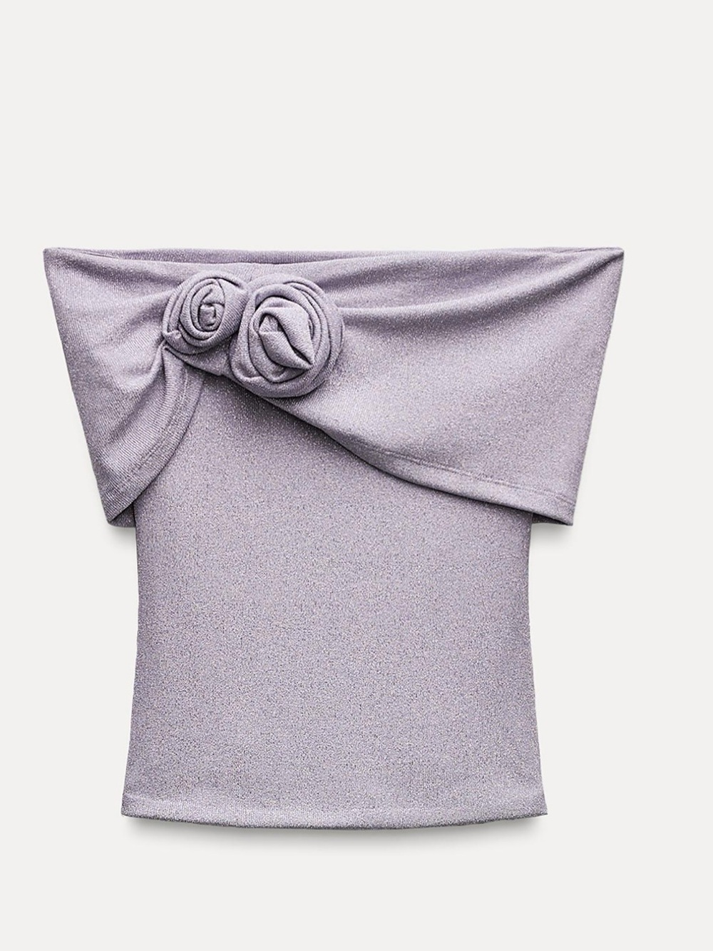 Zara Lilac Off-Shoulder Top with Rosette Detail